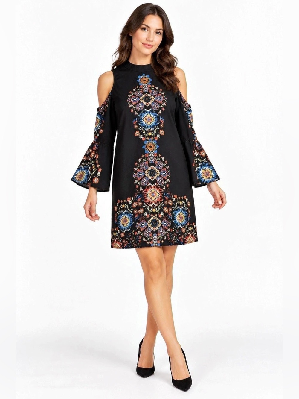 mara kai Geometric Cold Shoulder Mini Dress